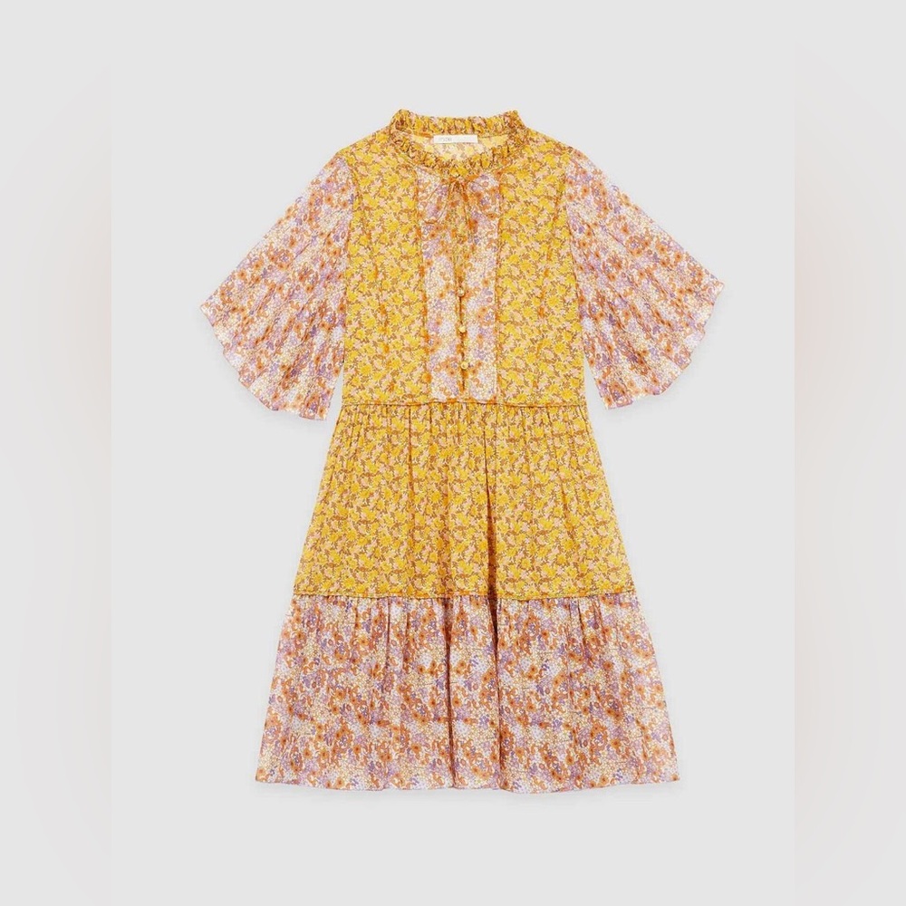 Maje Rissolette Smocked Floral Print Dress